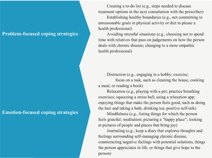 A document of various problem-focused coping strategies and emotion-focused coping strategies.