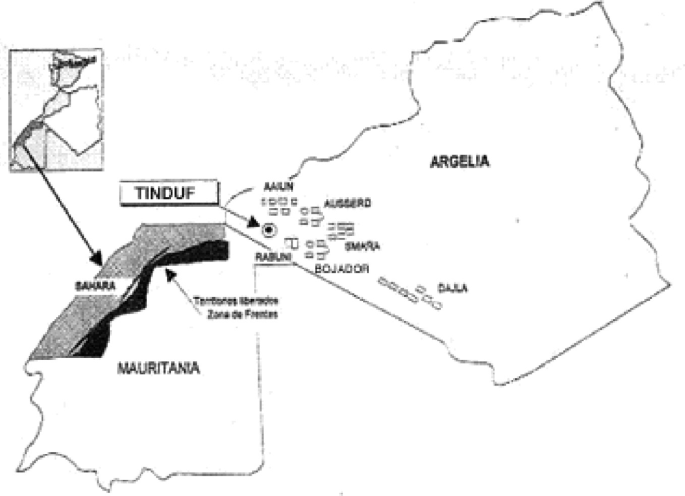 A location map indicates the zone, Argelia, Tinduf, Mauritania with arrow.