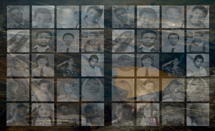 An illustration of 2 sets of 20 children's photographs exhibits in 4 columns and 5 rows.