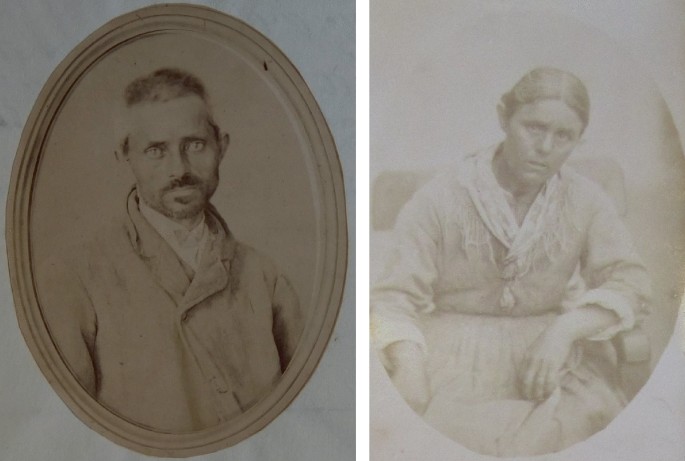 A set of 2 portrait photographs of Regina Davi and Pietro Azzolini.