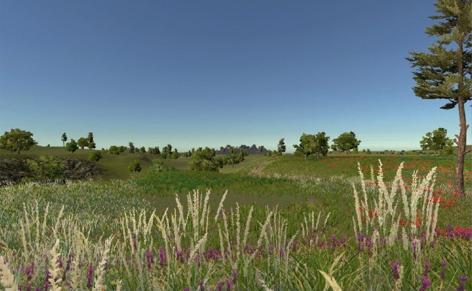 A virtual reality simulation image of the Stela 12 exhibits a wide grassland.