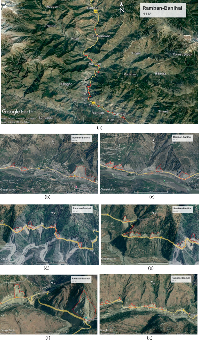 A set of 7 photos displays the sites of Ramban-Banihal, along various national highways. The photos highlight the roads and the landslide site.