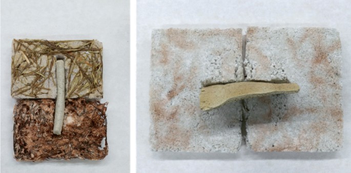 A set of 2 photographs of the material experimentation for functional retail use of the panels.
