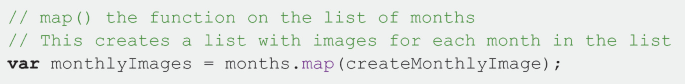 A code to create an image collection from e e dot list of images using e e dot image collection dot from images function.
