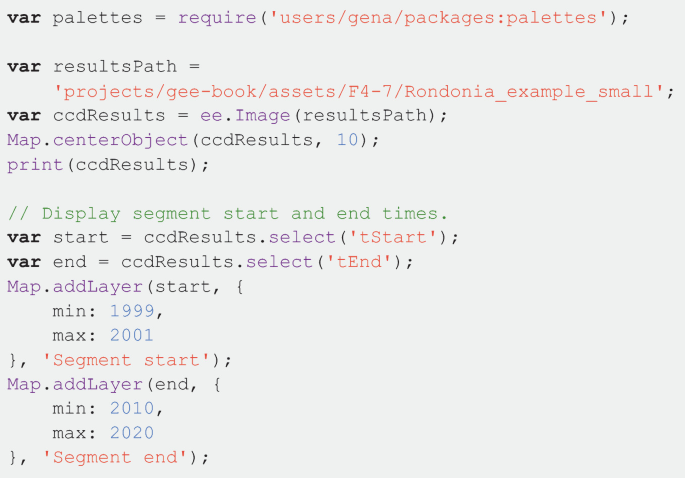 Sixteen lines of code are depicted for palettes and display segment start and end times.