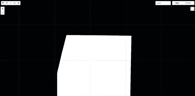A screenshot of a google earth engine page depicts the current mask with a structure with 5 corners and grids inside them.