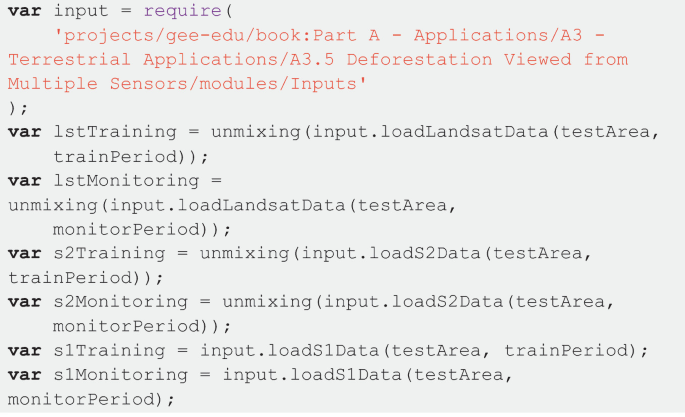 A 14-line code. It includes require function and variable of l s t training, l s t monitoring, s 2 training, s 2 monitoring, s 1 training, and s 1 monitoring.