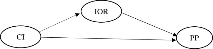 A diagram is in the form of a triangle with I O R at the apex. C I at the bottom left leads to I O R, then to P P. C I also directly leads to P P at the bottom right.