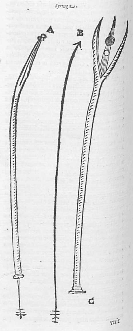 A sketch of the syringe with single-pointed and 3-pointed ends.
