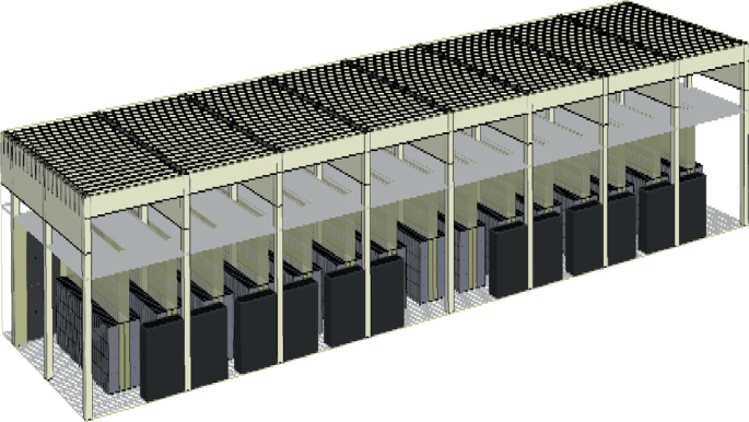 A 3-D model represents the internal design of the data center hall.