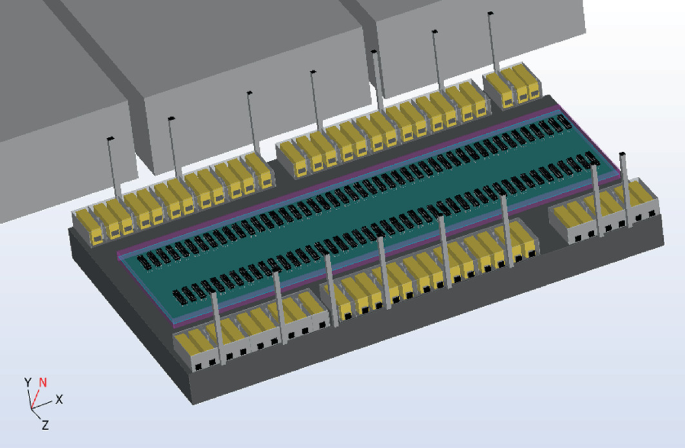 A 3-D model represents the external design of the data center roof. It has generators and chillers.