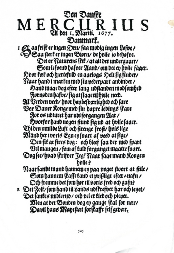 A front page of a newspaper, titled Mercurius. The text is in a foreign language.