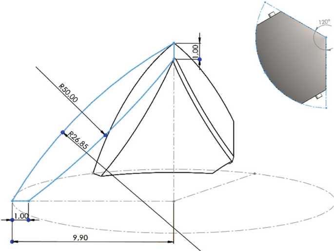 A diagram depicts the design of a valve leaflet with its dimensions marked.