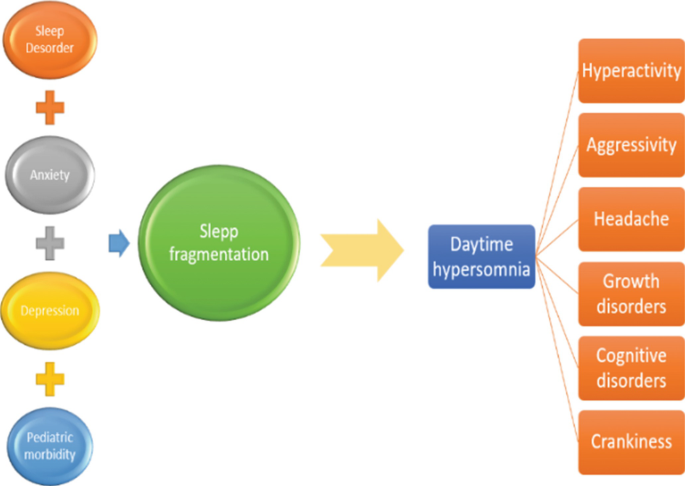 An infographic diagram depicts the reasons of sleep fragmentation on the left and its effect on the body on the right.