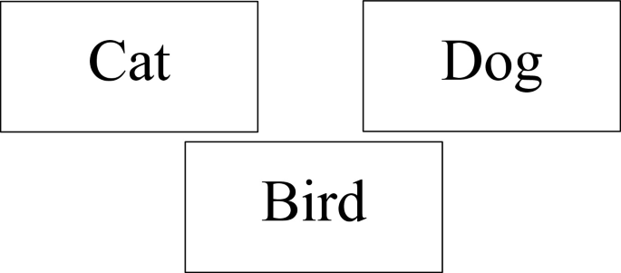 A diagram has three blocks labeled as cat, dog, and bird.
