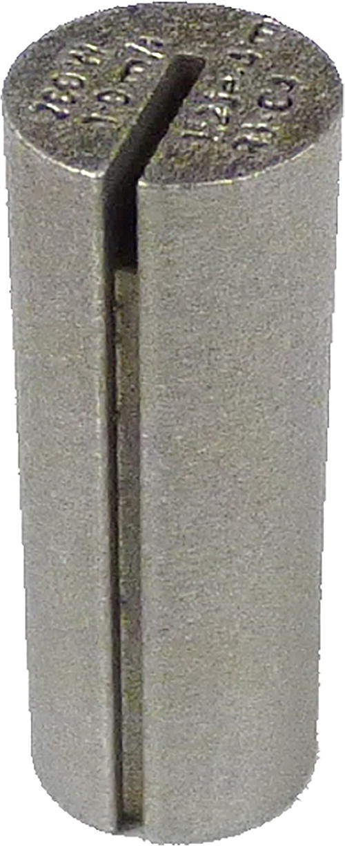 A cylindrical test sample with numbers carved on its top and a vertical cut that runs along its length.