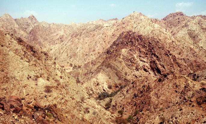 A panoramic shot of mountains formed of metamorphic rocks.