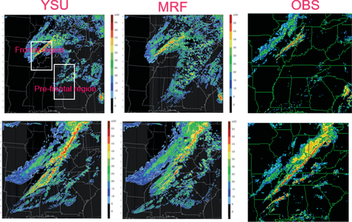 A set of 6 heat maps, 2 each for Y S U, M R F, and O B S. Y S U has the front region and the pre-frontal region labeled. O B S depicts higher values in both maps.