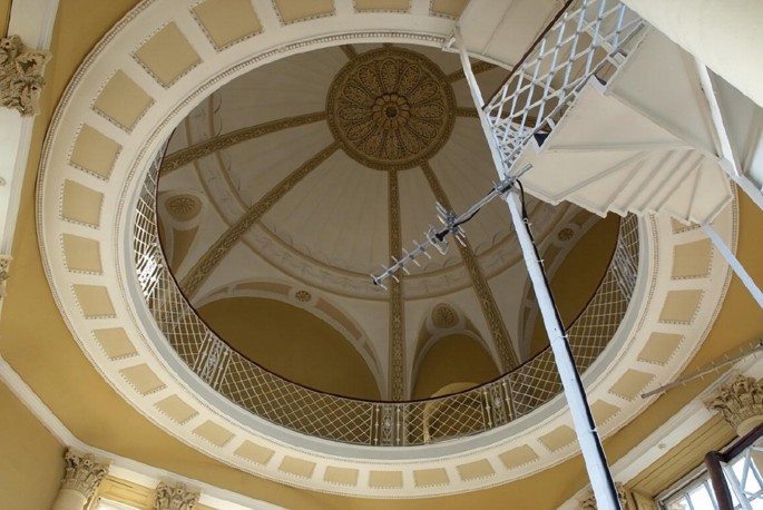 An interior view of the cupola at Radcliffe Observatory. 2 aerials are visible.