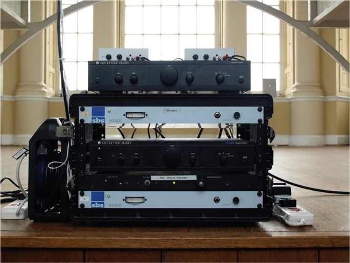 A photograph of receivers and amplifiers installed at Radcliffe Observatory.