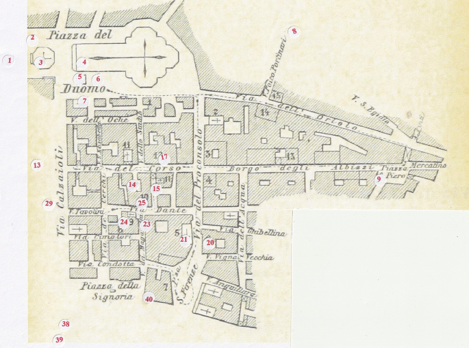 A layout map of an area has 40 locations marked with numbers. All text is in a foreign language.