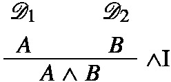 A proof that 2 closed derivations D 1 and D 2 denote a proof of A and a proof of B, respectively, then the conjunction of the components is also closed according to the rule of inference.