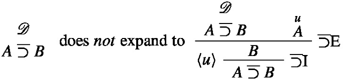 A logical expression explains that the standard implication A implies B does not expand to a quantum-like implication, as it would violate premise B’s dependency rules.