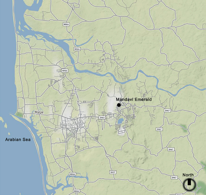 A map exhibits the location of a housing project in Manipal. The first housing project is Mandavi Emerald.