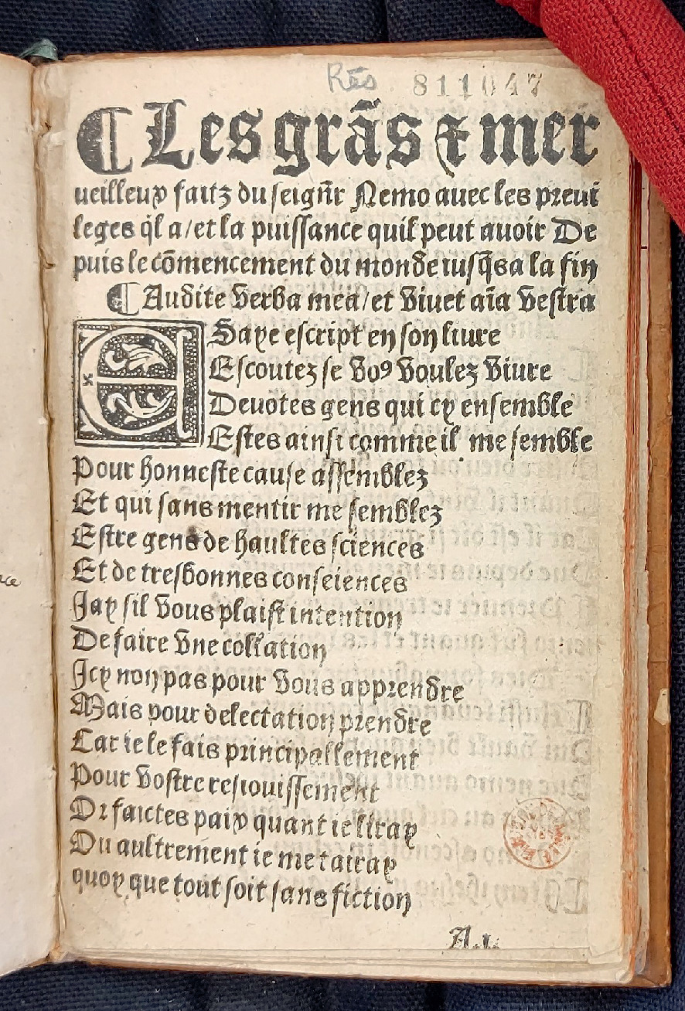 A photograph of the printed manuscript of the Deeds of Saint Nobody.
