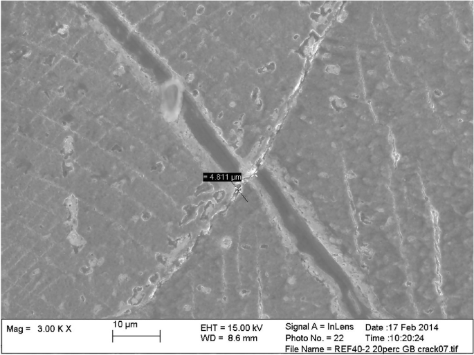 An SEM image presents G B S in C u O F P after 507 hours in a creep test at 125 degrees centigrade and 47 mega Pascals. The photo number is 22 and is taken on February 17, 2014, at 10 hours, 12 minutes, and 24 seconds. E H T is 15.00 kilovolts, and W D is 8.5 millimeters.