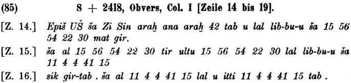 3 lines from Kugler's transliteration. The lines are numbered Z 14, 15, and 16.