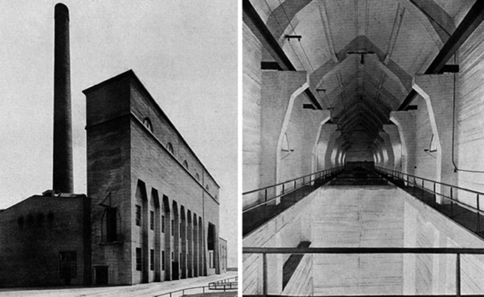 Two photographs. The first one is of coal silos, and the second one is of an arch that runs as a tunnel.