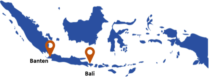 A map of Indonesia marks the location pins of Banten and Bali.
