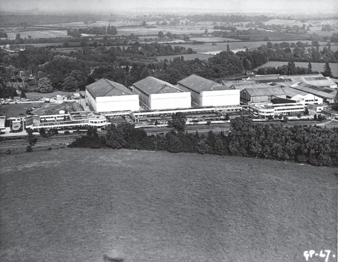 An aerial view of the Denham Studios.