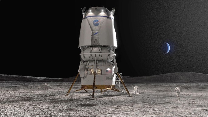 A photograph of the proposed lander Blue Origin designed for NASA to deliver humans to the lunar surface and return.