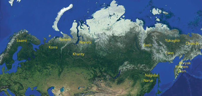 A map of Siberia highlights the languages. They include Saami, Komi, Nenets, Khanty, Even, Negidal, Nanai, Yukhagir, Chukchi, Koryak, and Itenen.