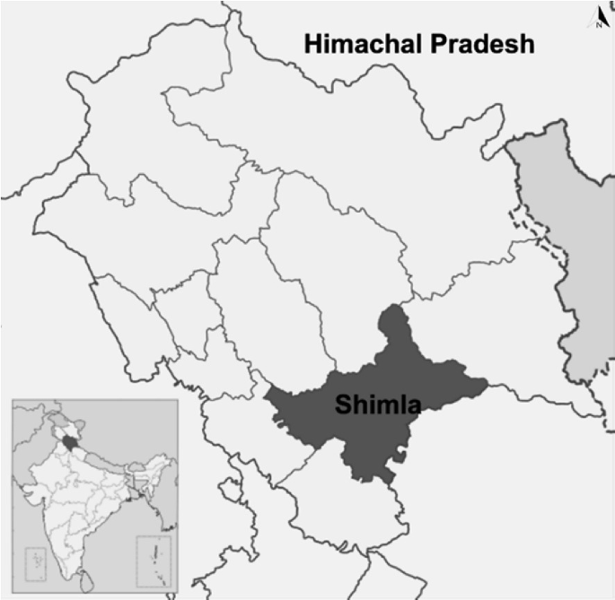 A district map of Himachal Pradesh highlights the district of Shimla.