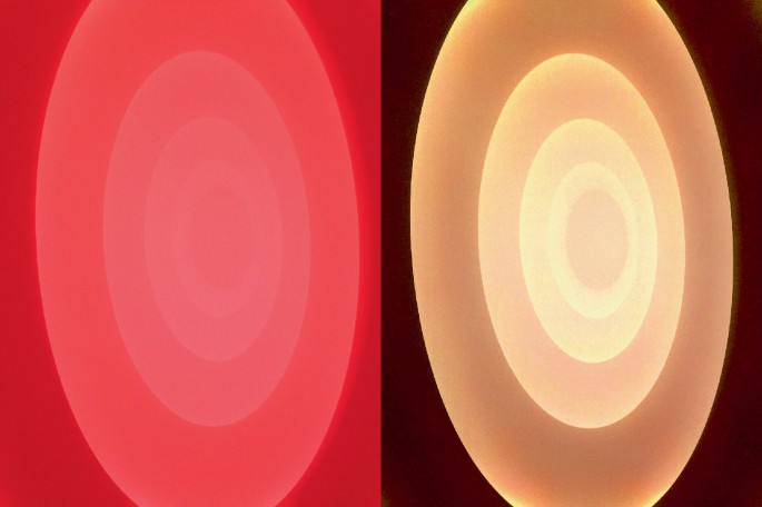 Two images of concentric circles with gradients of color radiating from the center outward. In each image, the color transitions from darker tones at the center to brighter shades towards the outer edges.