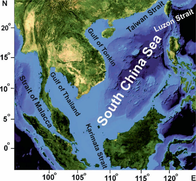 Map highlighting the South China Sea and Luzon, Philippines