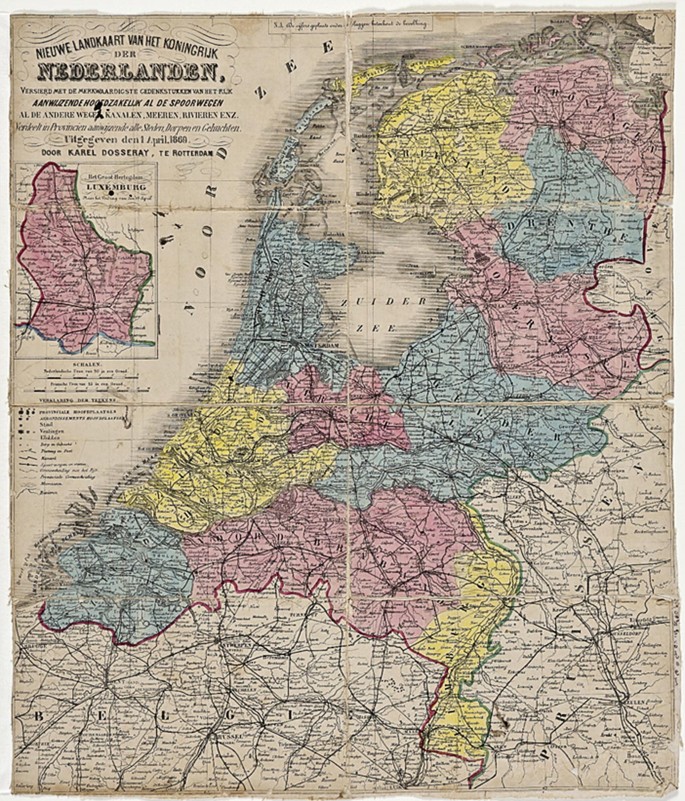 A map of the kingdom of the Netherlands and its provinces marks various migrant groups' regions and their migration pattern with an inset map that marks Luxembourg.