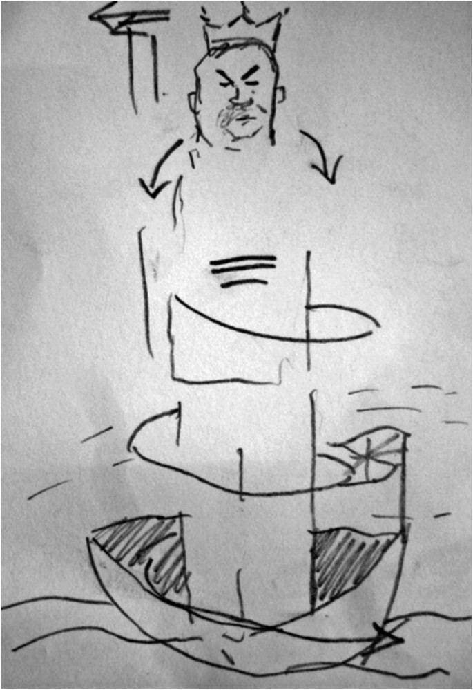 A graphic drawing of a person with a crown.