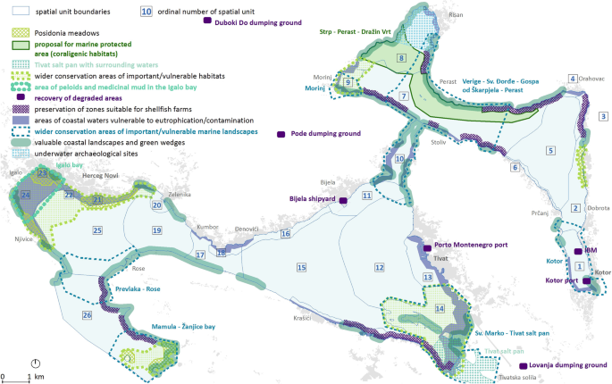 A map depicts Boka Kotorska Bay, which has several legends of zones and important areas.