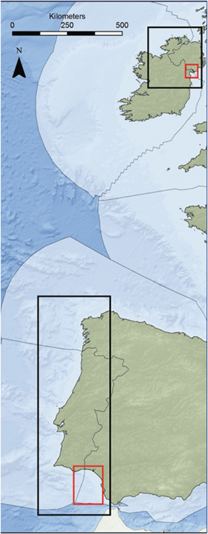 A map depicts two highlighted regions within the locations of European countries.