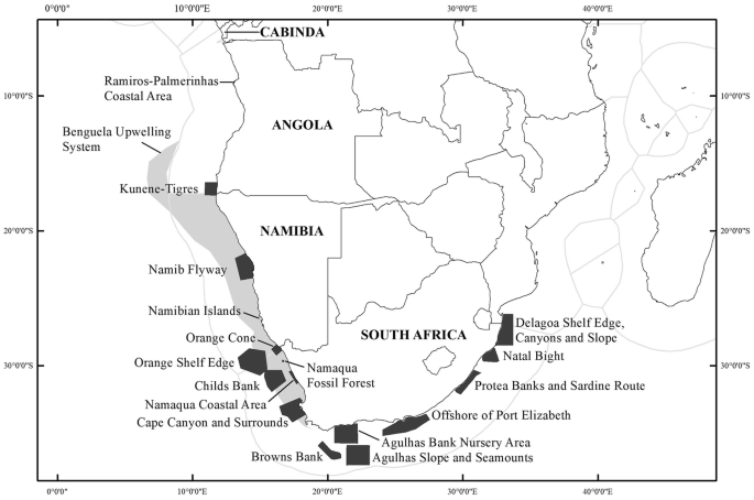 A map displays the countries in the southern part of Africa, Cabinda, Angola, Namibia, and South Africa, with various regions.