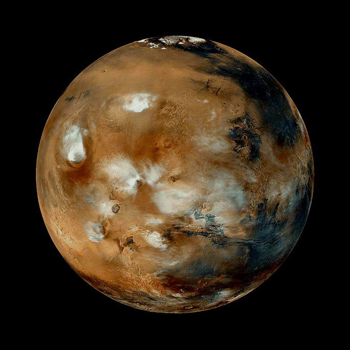 Monde und Temperatur des Planeten Mars