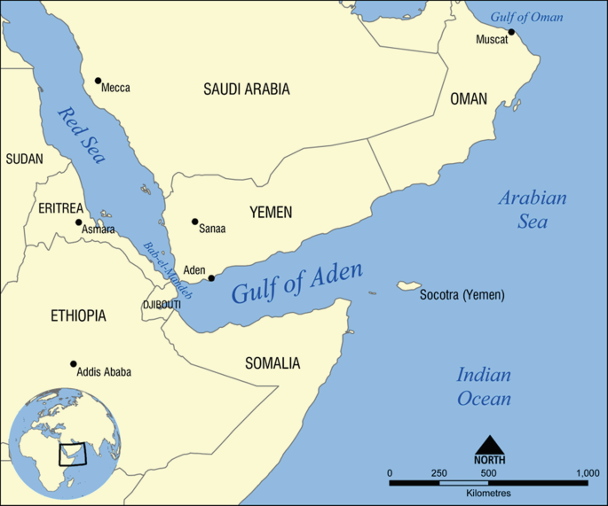 A map highlights the Gulf of Aden between Yemen and Somalia.