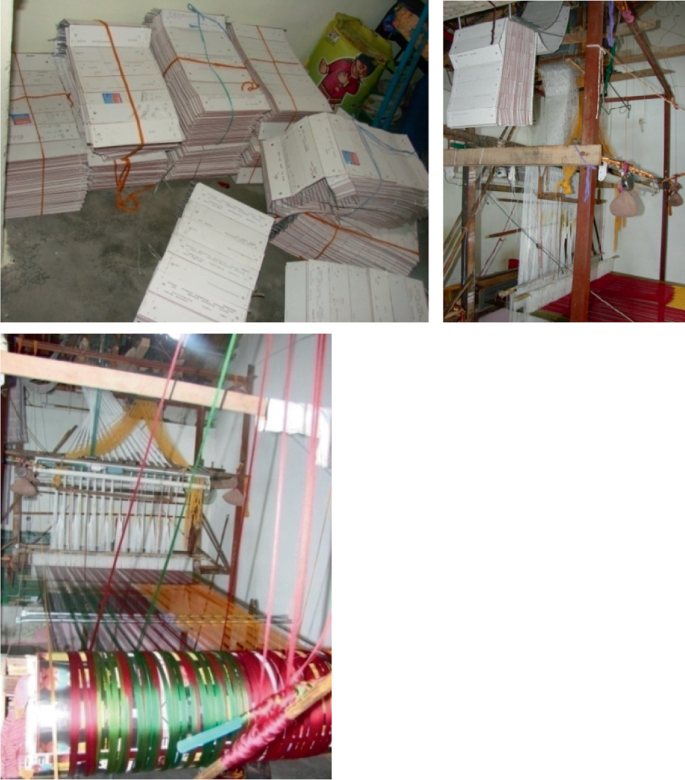 Materials and fiber weaving: (a) Handloom, (b) Handloom central bar