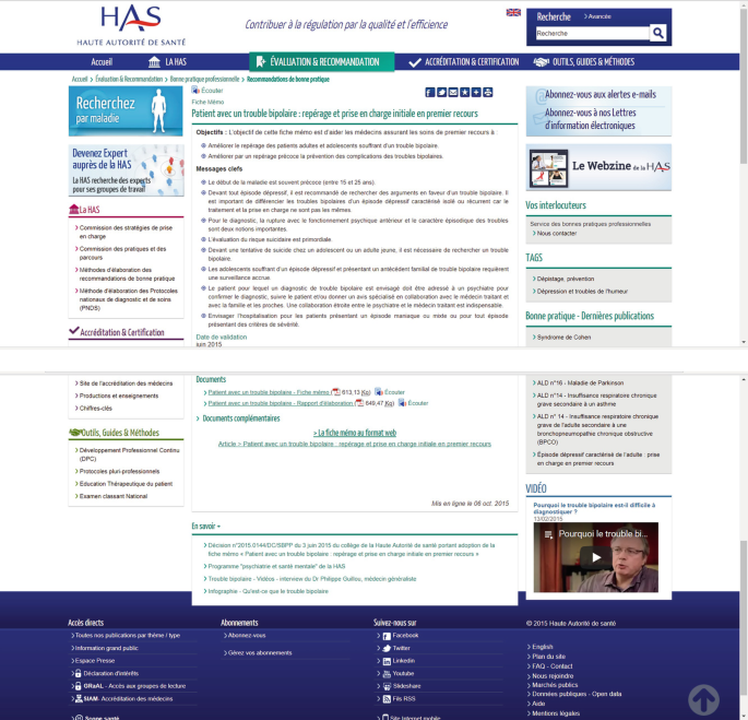 A screenshot of the H A S website with the evaluation and recommendation tab selected. There are three panels with the text written in a foreign language.