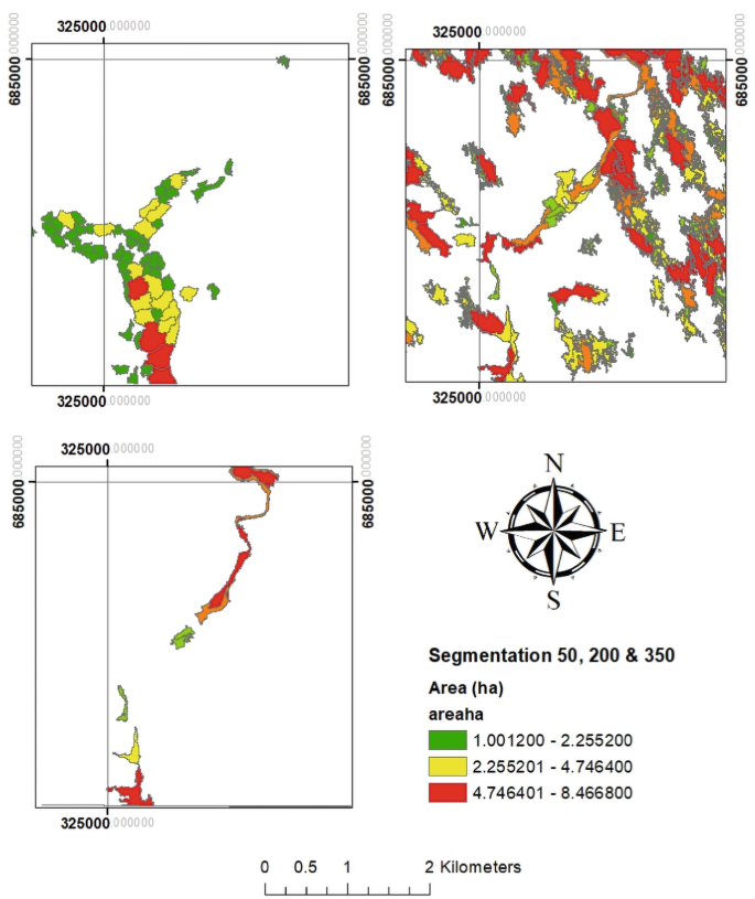 A map of the three segmentation areas of 500, 200, and 350 have a total coverage area ranging from 685000 to 325000. For 50 segmentations, the coverage area is from 1.001200 to 2.255200. For 200 segmentations, the coverage area is from 2.255200 to 4.746400. For 350 segmentations, the coverage area is from 4.746401 to 8.466800.