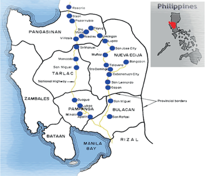 Two images, a map of the Philippines and a magnified view, depict the Central Luzon Loop.